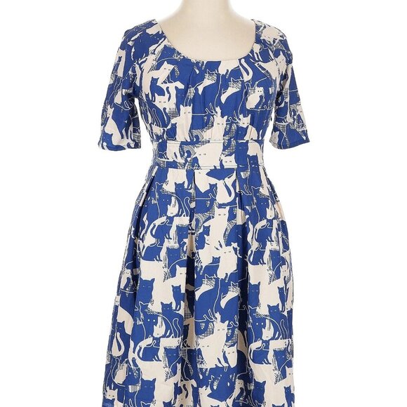 eShakti Cat Dress HTF Print - Picture 2 of 5